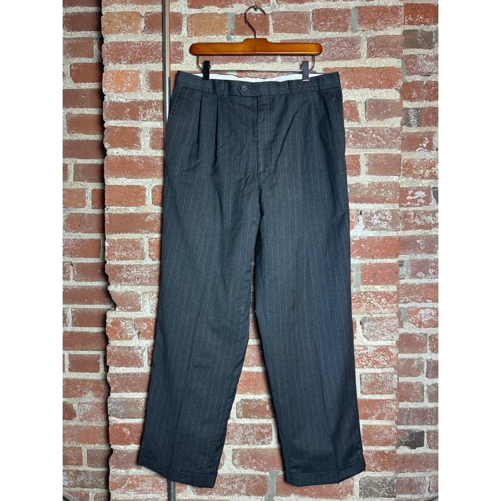 Lauren Ralph Lauren Mens Pinstripe Pleated Suit Pants Charcoal Grey